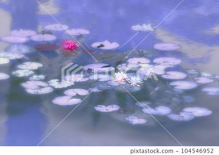 Water lilies in Monet's garden in a painting style 104546952
