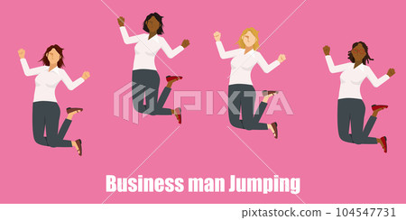 Illustration set of jumping female businessmen of various races in business suits Image of a successful leap Illustration set of jumping female businessmen of various races in business suits Image of a successful leap 104547731