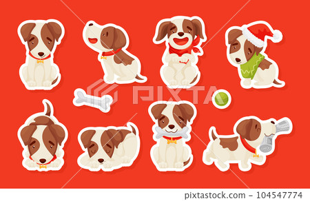 Jack Russell Terrier Puppy Character Vector Sticker Set 104547774