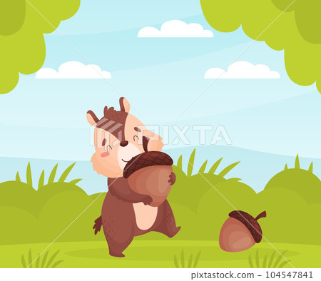 Cute Chipmunk Character Carrying Acorn Vector Illustration 104547841