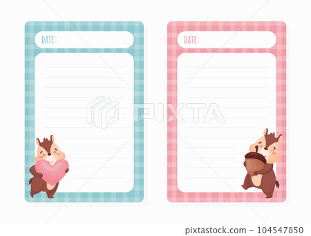 Notepad Page with Cute Chipmunk Character Vector Template 104547850