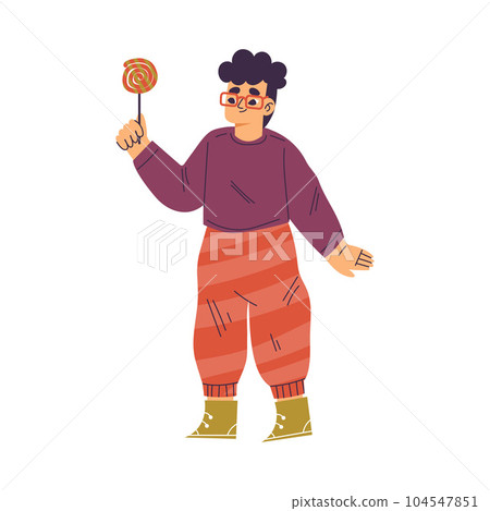 Little Boy Give and Sharing Candy Supporting and Comforting Someone Vector Illustration 104547851