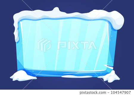 Ice button, frozen frame with snow, level menu in cartoon style isolated on white background. Glass shiny panel, game ui element. Ice button, frozen frame with snow, level menu in cartoon style isolated on white background. Glass shiny panel, game ui element. 104547907
