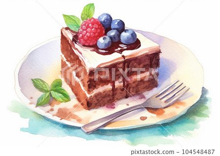 Chocolate cake watercolor illustration AI image Chocolate cake watercolor illustration AI image 104548487