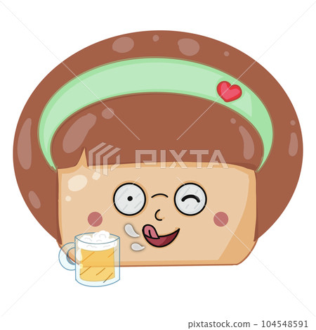 A nerdy girl with a glass of beer, character illustration, PNG. 104548591