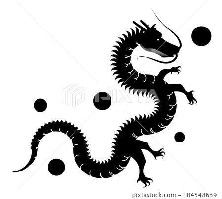 龍的剪影插圖。單色龍。 龍的剪影插圖。單色龍。 104548639
