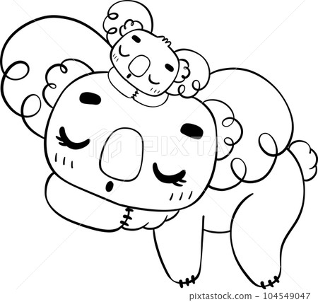Sweet Mother's Day Koala Hug . Adorable Cartoon outline Hand Drawing Illustrating Love and Affection Between Mother and Baby Koala 104549047