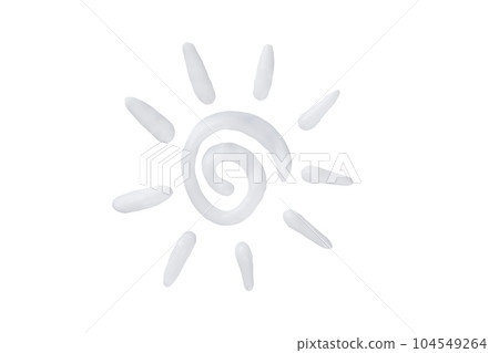 Sunscreen cream sun shape isolated on white background. Sunscreen cream as a logo or design element. Sunscreen cream sun shape isolated on white background. Sunscreen cream as a logo or design element. 104549264
