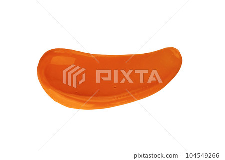 Smear of orange cream. Sunscreen cream swatch isolated on white background. Swatch of vitamin C face mask. Smear of orange cream. Sunscreen cream swatch isolated on white background. Swatch of vitamin C face mask. 104549266