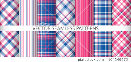 Set textile seamless pattern. Plaid vector check. Background texture fabric tartan. Set textile seamless pattern. Plaid vector check. Background texture fabric tartan. 104549473