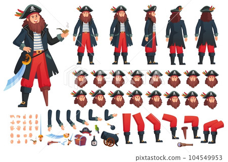Pirate animation. 2d pirat animated character, cartoon man in pirates costume comic villain creation captain sailor motion corsair Pirate animation. 2d pirat animated character, cartoon man in pirates costume comic villain creation captain sailor motion corsair 104549953