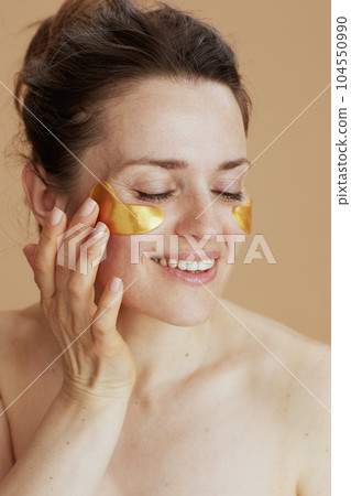 happy modern woman with eye patches 104550990