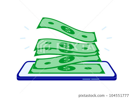 Phone with dollar banknotes on screen. Phone with dollar banknotes on screen. 104551777