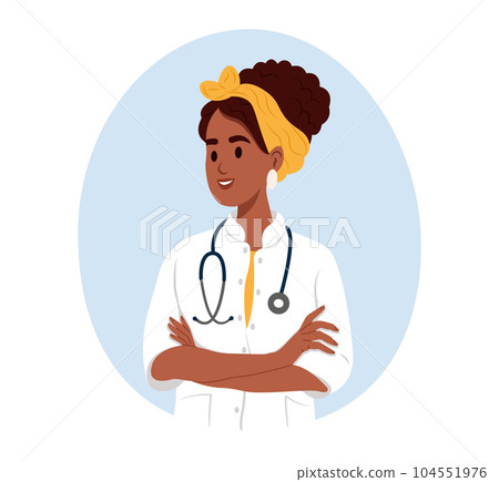 Avatar of a smiling african female doctor, medical worker. Avatar of a smiling african female doctor, medical worker. 104551976