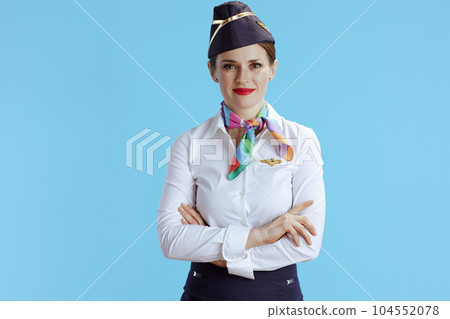 modern air hostess woman on blue in uniform modern air hostess woman on blue in uniform 104552078