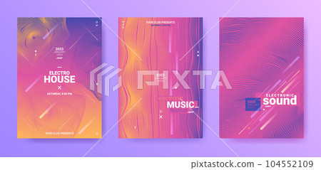 Electronic Music Flyers Set. Techno Dance Poster. Gradient Distort 104552109