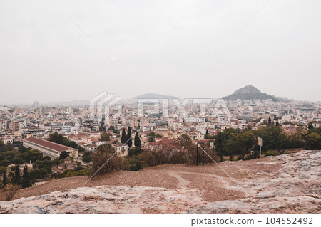 Mount Lycabettus and Athens city sepia, Greece 104552492