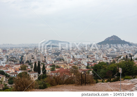 Mount Lycabettus and Athens city in fog, Greece 104552493