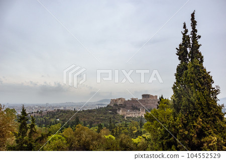 Acropolis hill in greenery, Athens landmark Greece 104552529