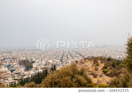Athens city center streets on foggy day, Greece Athens city center streets on foggy day, Greece 104552535