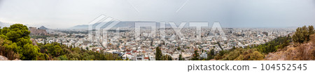 Athens old city, Acropolis cloudy panorama, Greece 104552545