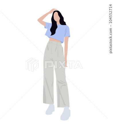 Beautiful and cute girl in stylish and fashionable clothes on a white background. Vector illustration in a flat style. 104552714