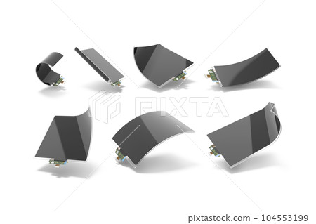 Blank black flexible curved display mockup, different types, no gravity 104553199