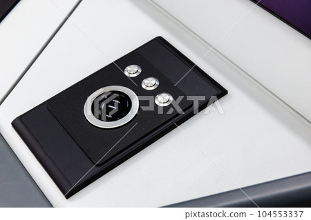 Built-in tabletop input device, trackball mouse close up photo Built-in tabletop input device, trackball mouse close up photo 104553337