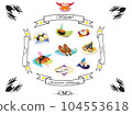 View on set of Japanese sushi in the emblem of abstraction restaurant Fukuyama 104553618