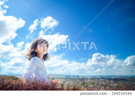 Girl looking up at the sky (AI generated) 104554544