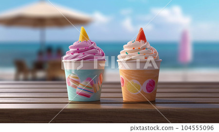 Two Ice Creams in a Paper Cups 104555096