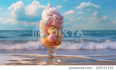 Ice Cream in a Glass Goblet on the Beach Ice Cream in a Glass Goblet on the Beach 104555150