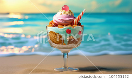 Ice Cream in a Glass Goblet on the Beach 104555152