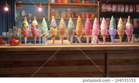Different Ice-Creams on the Counter 104555153