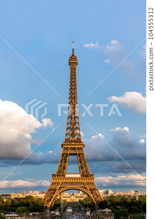 Beautiful view of famous Eiffel Tower in Paris with blue sky, France. Paris Best Destinations in Europe. Beautiful view of famous Eiffel Tower in Paris with blue sky, France. Paris Best Destinations in Europe. 104555312