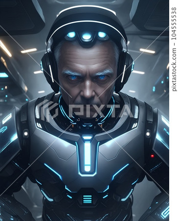 Illustration of a robot with the face of an elderly man Illustration of a robot with the face of an elderly man 104555538