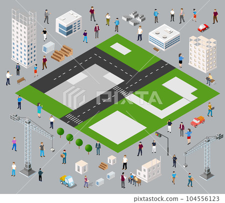 Isometric individual way of life communication 3D illustration outline 104556123