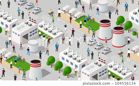 Isometric 3D illustration of the Industrial district city quarter with streets Isometric 3D illustration of the Industrial district city quarter with streets 104556134