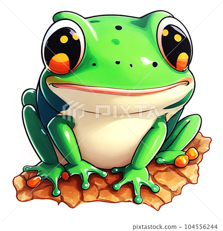 A cute green frog sits on a rock. A cute green frog sits on a rock. 104556244