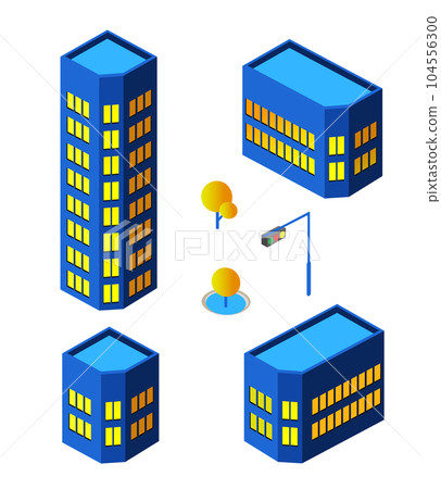 There set are many urban 3D buildings in different colors for creativity 104556300