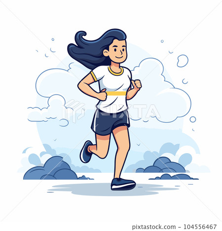 Female runner hand-drawn illustration. Female runner. Vector doodle style cartoon illustration Female runner hand-drawn illustration. Female runner. Vector doodle style cartoon illustration 104556467