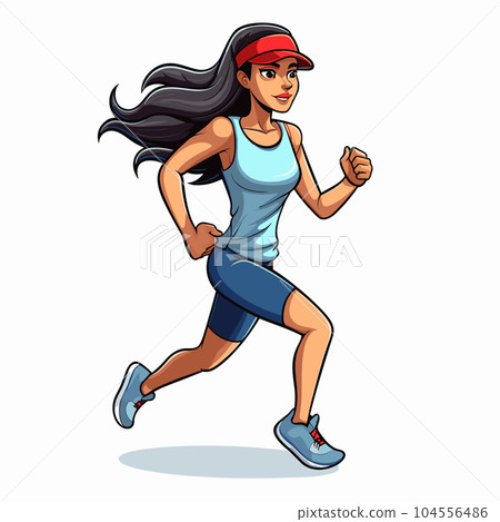 Female runner hand-drawn illustration. Female runner. Vector doodle style cartoon illustration Female runner hand-drawn illustration. Female runner. Vector doodle style cartoon illustration 104556486
