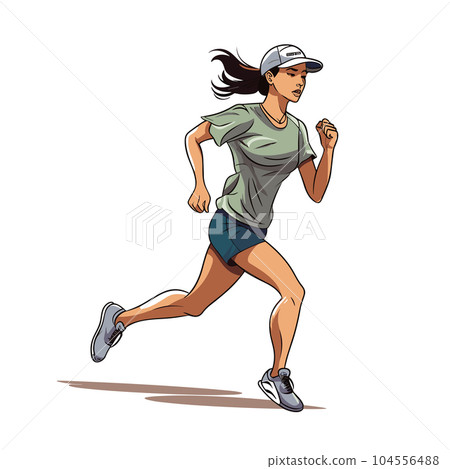 Female runner hand-drawn illustration. Female runner. Vector doodle style cartoon illustration Female runner hand-drawn illustration. Female runner. Vector doodle style cartoon illustration 104556488