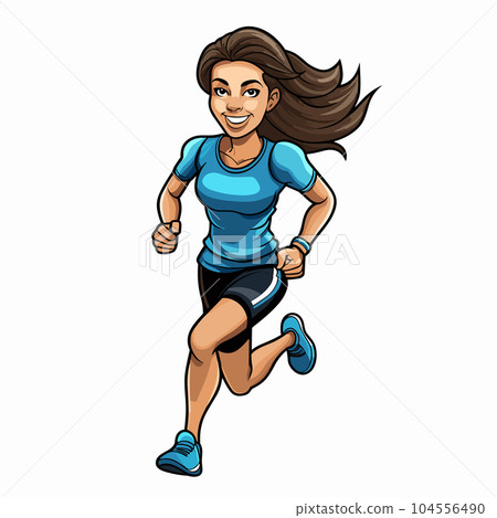 Female runner hand-drawn illustration. Female runner. Vector doodle style cartoon illustration Female runner hand-drawn illustration. Female runner. Vector doodle style cartoon illustration 104556490