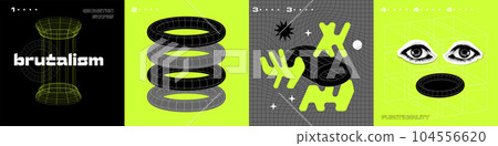 Square brytalism posters set. Social media Banners with geometric linear figures in memphis style and halftone. Abstract brutalistic shapes collages. Book cover with futuristic simple objects. Vector Square brytalism posters set. Social media Banners with geometric linear figures in memphis style and halftone. Abstract brutalistic shapes collages. Book cover with futuristic simple objects. Vector 104556620
