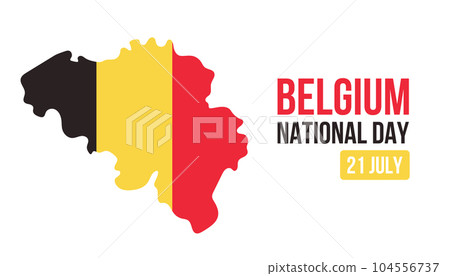 Belgium national day vector horizontal banner, greeting card. Belgian flag in shape of Belgium, 21st of July Belgium national day vector horizontal banner, greeting card. Belgian flag in shape of Belgium, 21st of July 104556737