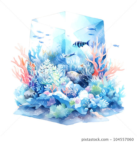 Beautiful colorful underwater world watercolor deep white background for print design. Beautiful colorful underwater world watercolor deep white background for print design. 104557060