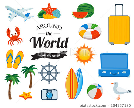 Travel icons in colorful cartoon style. Vector Travel icons in colorful cartoon style. Vector 104557180