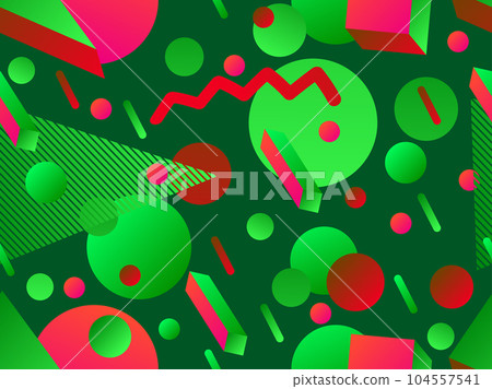 Seamless pattern with geometric 3d shapes in 80s style. Gradient 3d shapes in isometric style. Geometric memphis style. Design for wallpaper, wrapping paper and printing. Vector illustration Seamless pattern with geometric 3d shapes in 80s style. Gradient 3d shapes in isometric style. Geometric memphis style. Design for wallpaper, wrapping paper and printing. Vector illustration 104557541