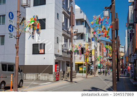 The approach to Takahata Fudo with Tanabata decorations (Hino City) 104557869